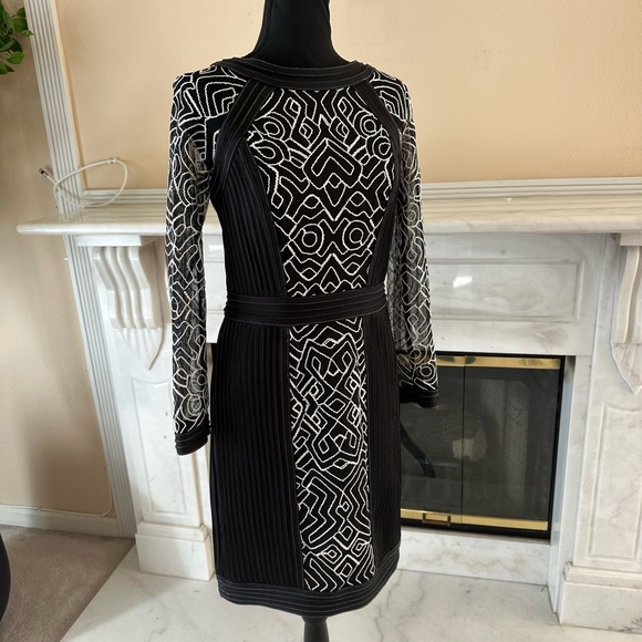 Tadashi Shoji Petite Structured Embroidered Sheath Dress Black White